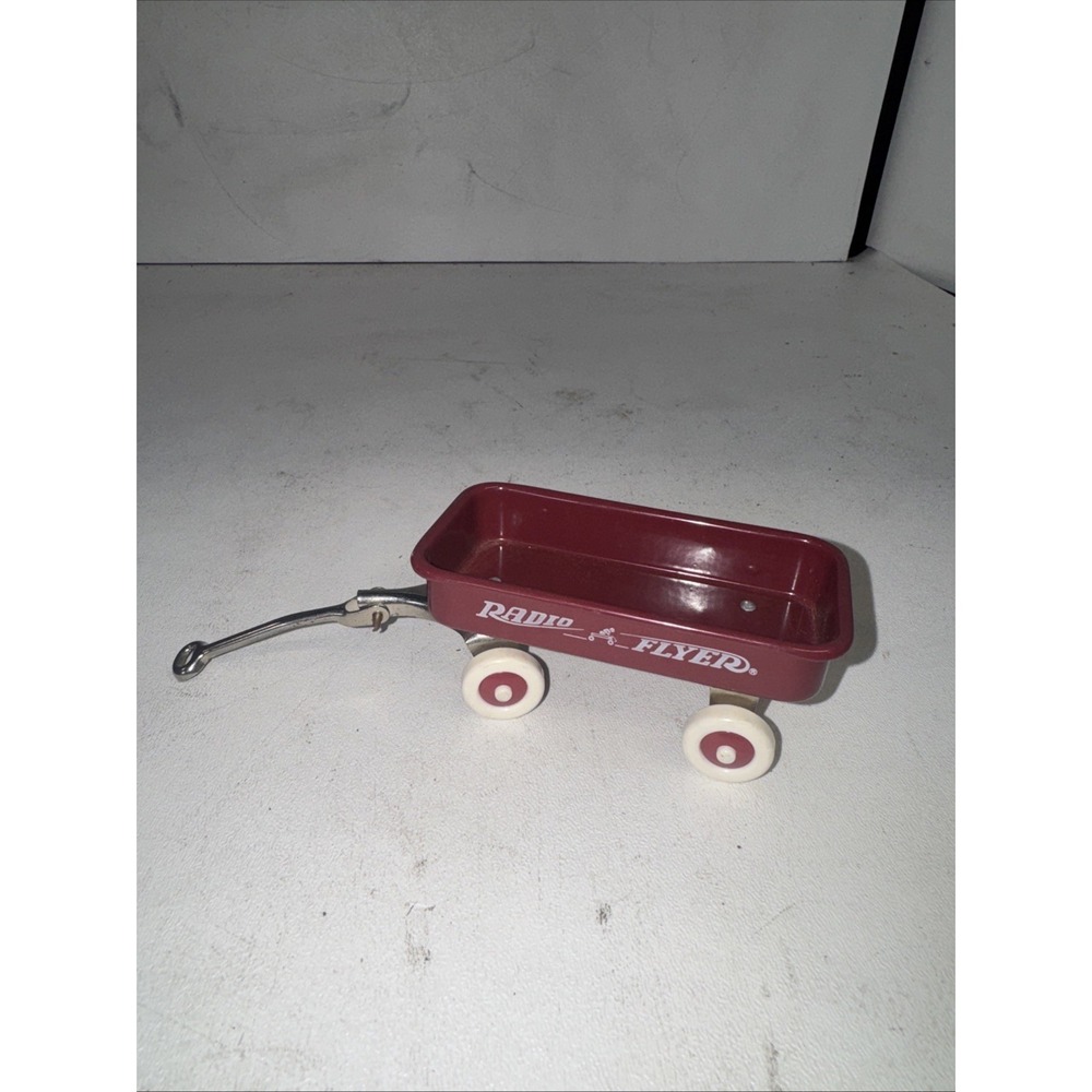 Miniature Radio Flyer Red Wagon Dollhouse Metal Toy 4" x 2" White Wheels